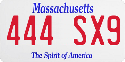 MA license plate 444SX9