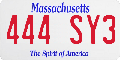 MA license plate 444SY3