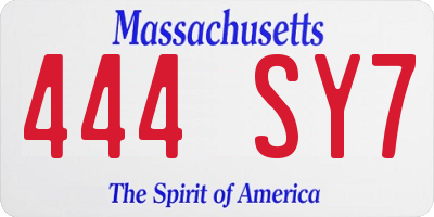 MA license plate 444SY7