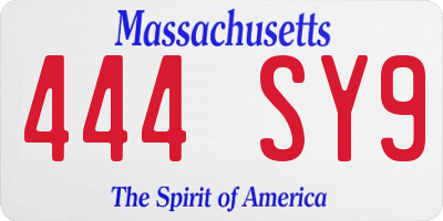 MA license plate 444SY9