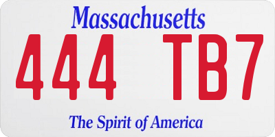 MA license plate 444TB7