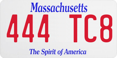 MA license plate 444TC8