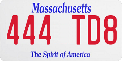 MA license plate 444TD8