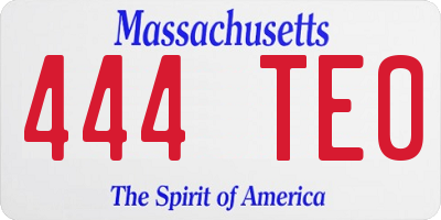 MA license plate 444TE0