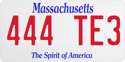 MA license plate 444TE3