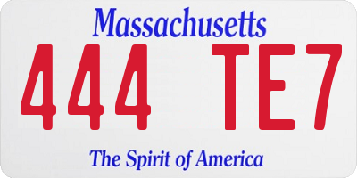 MA license plate 444TE7