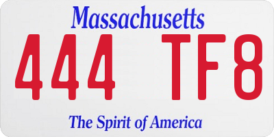 MA license plate 444TF8