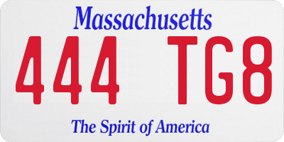 MA license plate 444TG8