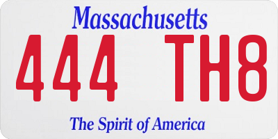 MA license plate 444TH8