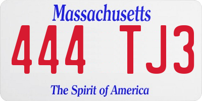 MA license plate 444TJ3