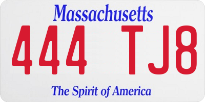 MA license plate 444TJ8