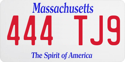 MA license plate 444TJ9