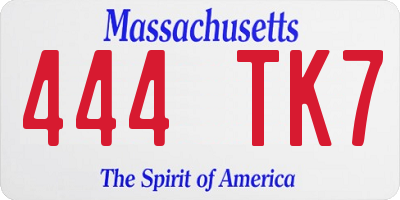 MA license plate 444TK7