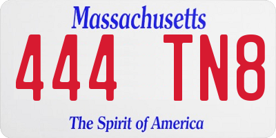 MA license plate 444TN8