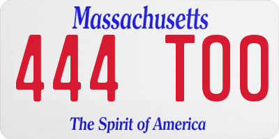 MA license plate 444TO0