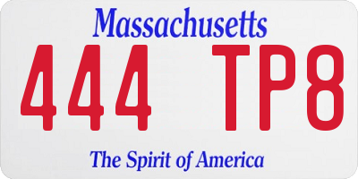 MA license plate 444TP8