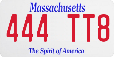 MA license plate 444TT8