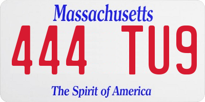 MA license plate 444TU9