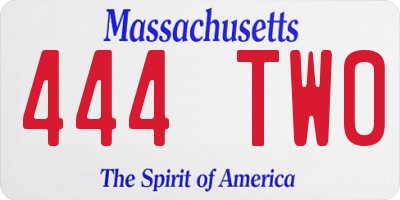 MA license plate 444TW0