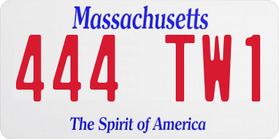 MA license plate 444TW1