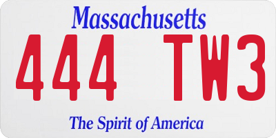 MA license plate 444TW3