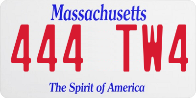 MA license plate 444TW4