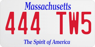 MA license plate 444TW5