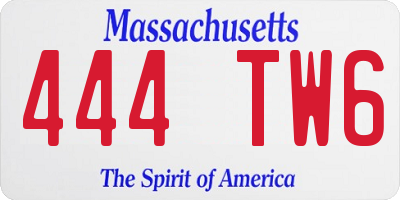 MA license plate 444TW6