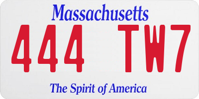 MA license plate 444TW7