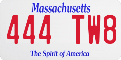 MA license plate 444TW8
