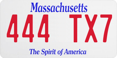 MA license plate 444TX7