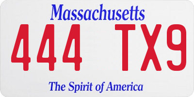 MA license plate 444TX9
