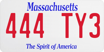 MA license plate 444TY3