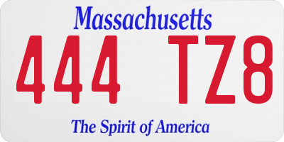 MA license plate 444TZ8