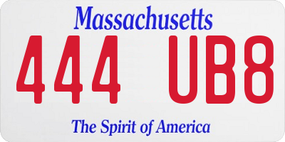MA license plate 444UB8