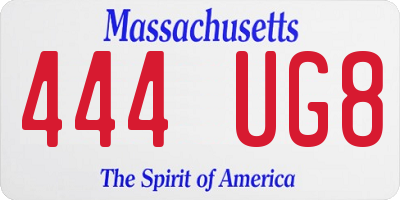 MA license plate 444UG8