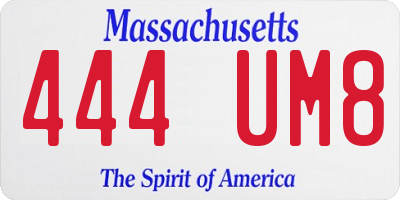 MA license plate 444UM8