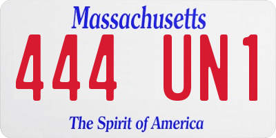 MA license plate 444UN1