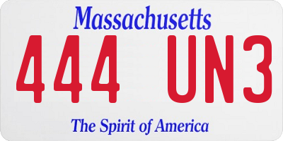 MA license plate 444UN3