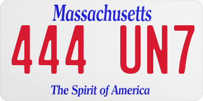 MA license plate 444UN7