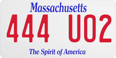 MA license plate 444UO2