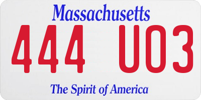 MA license plate 444UO3