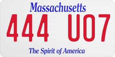 MA license plate 444UO7