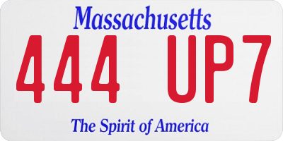 MA license plate 444UP7
