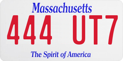 MA license plate 444UT7