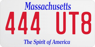 MA license plate 444UT8