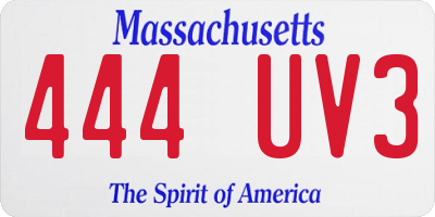MA license plate 444UV3