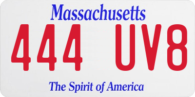 MA license plate 444UV8