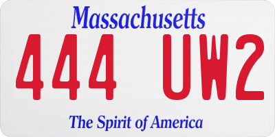 MA license plate 444UW2