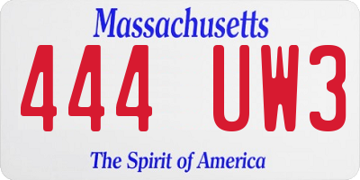 MA license plate 444UW3